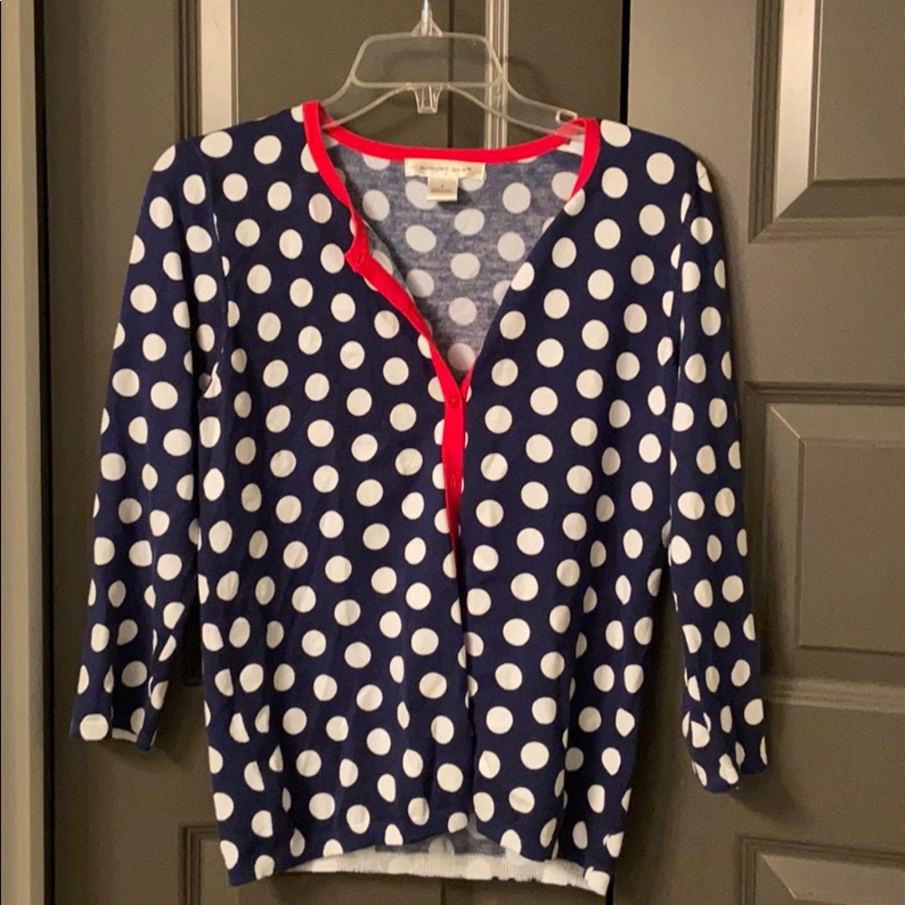 Red, white, & blue polka dot cardigan (Small)